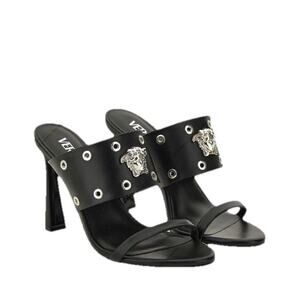 Versace Medusa Head Calf Leather Black Sandals 7 US (37 Euro) 1009427 NIB $1050